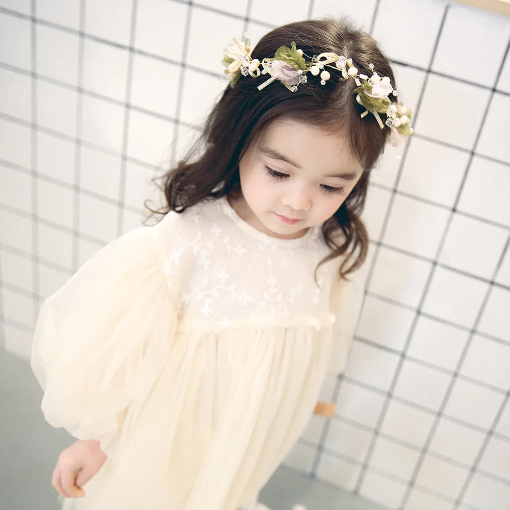 Girls Puff Sleeve Ball Gown Party Dress