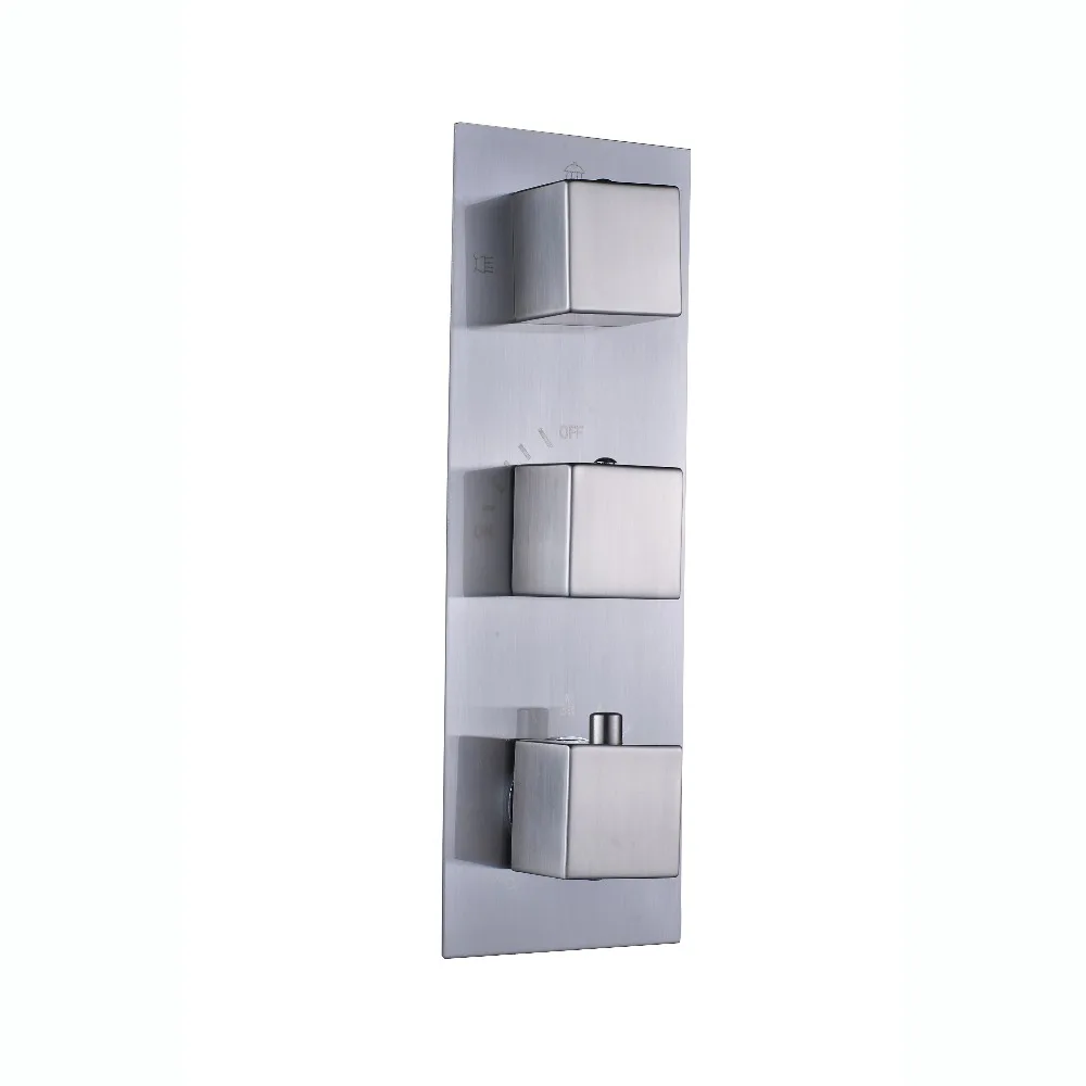 Brushed Nickel Concealed Thermostatic Mixer Valve Three Handle Shower Control Valve Control Water Temperature
