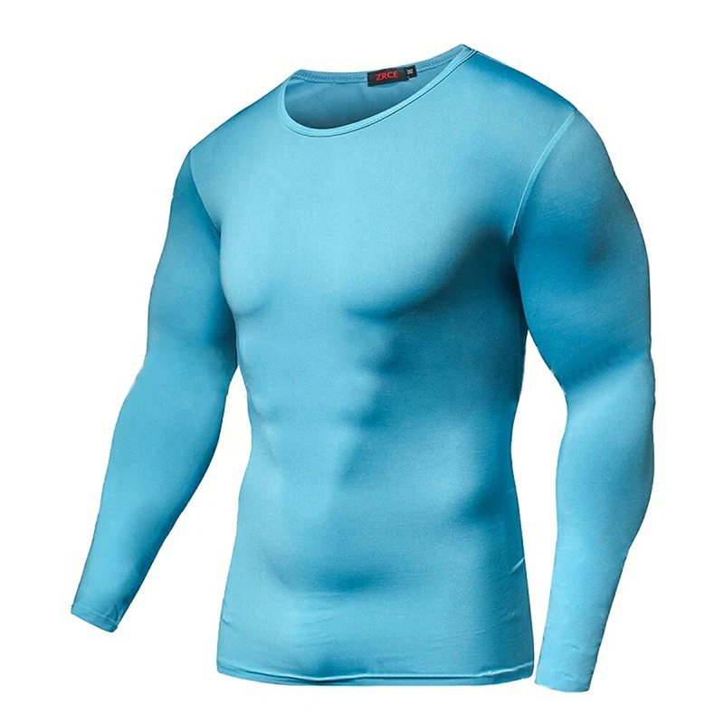 

Men Compression T Shirts Elastic Keep Fit Fitness Long Sleeves Solid Base Layer Skin Tight Weight Lifting Shirts Homme