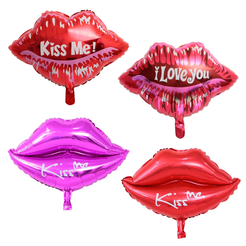 

50 pcs/lot 75*75 cm lip helium balloons love globos rose red lip balloon for Valentine's Day kiss me foil balloon wedding decor