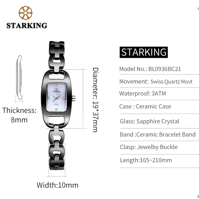 STARKING Relogio Feminino женские часы с керамикой Высокое качество модные черные 3ATM