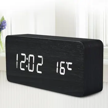 

Wooden LED Desktop Clock Alarm Clock with Old Style Temperature Sound Control Calendar LED Electronic Digital Table Clock Wood