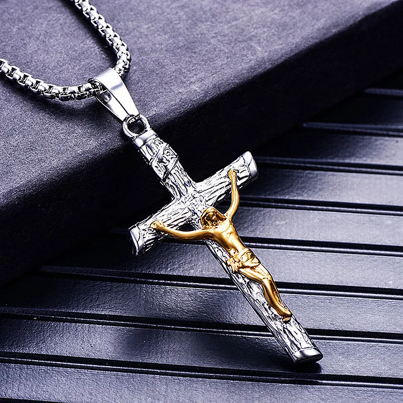 

Fashion Gold Color 316L Stainless Steel INRI Jesus Crucifix Cross Pendant Necklaces For Men Women Religious Jewelry Father Gift