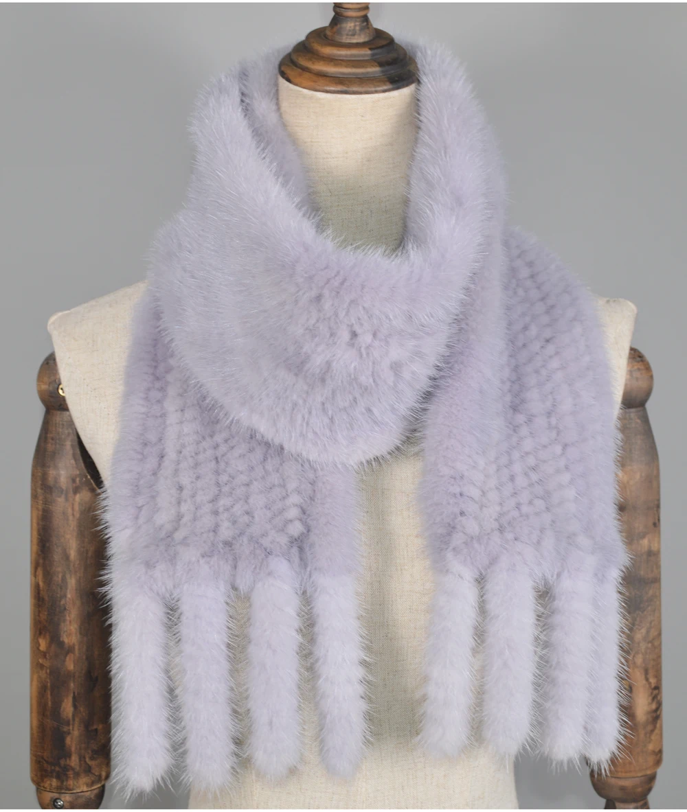 Long Style Women Real Mink Fur Scarf Genuine Real Mink Fur Scarfs Luxury Warm Soft Quality Knitted Real Mink Fur Shawl Scarves