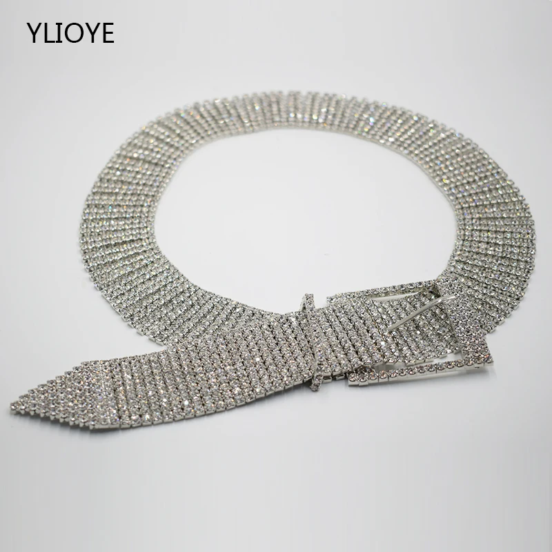 YLIOYE Brand metal Chain Belts Women Luxury Crystal Chain Belt 10Rows Full Rhinestone Bride wide ...