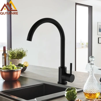 

Quyanre Matte Black White Kitchen Sink Faucet SUS304 Stainless Steel 360 Rotation Kitchen Water Tap Single Handle Mixer Tap