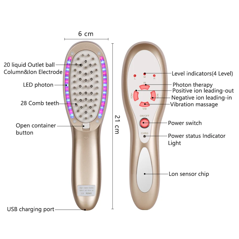 Konmison перезаряжаемый светодиодный фотоновый гребень для роста волос 4 в 1, вибромассажер, терапия выпадения волос, щетка для защиты от выпадения
