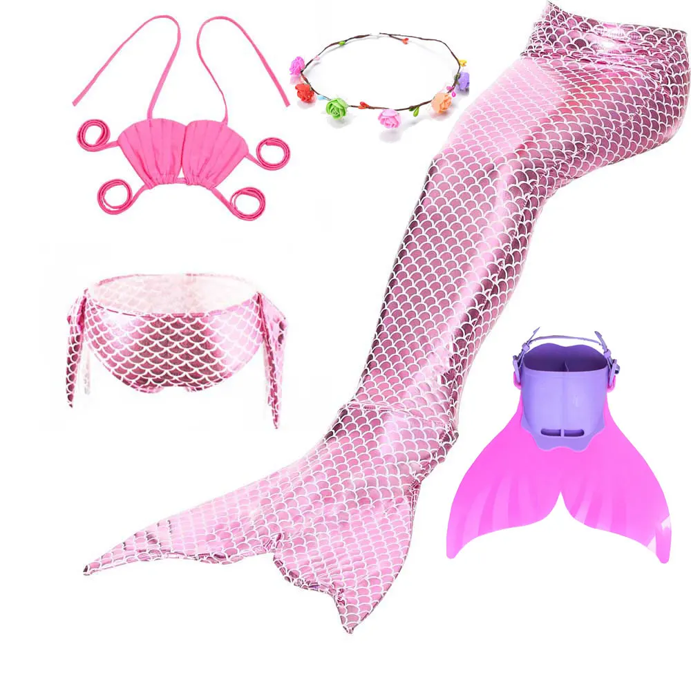 Girls Swimmable Little Mermaid Costume For Swimming Bikini And Sparkle Tail Swimsuit Kids Children Cosplay | Тематическая одежда и