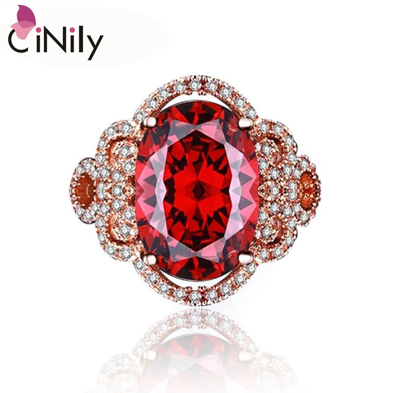 

CiNily Garnet Zirconia Rose Gold Color Wholesale Jewelry for Women Anniversary Ring Size 6-9 NJ23