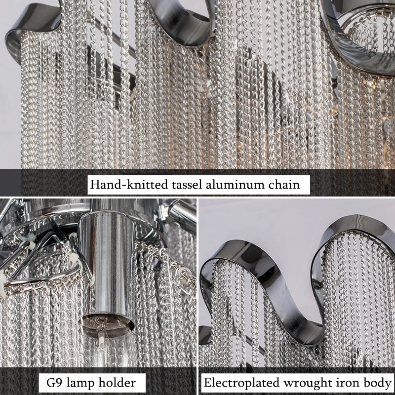 LukLoy современный алюминиевый цепной потолочный светильник художественный светодиодный кисточкой серебряная подвеска ресторан спальня осветительные приборы