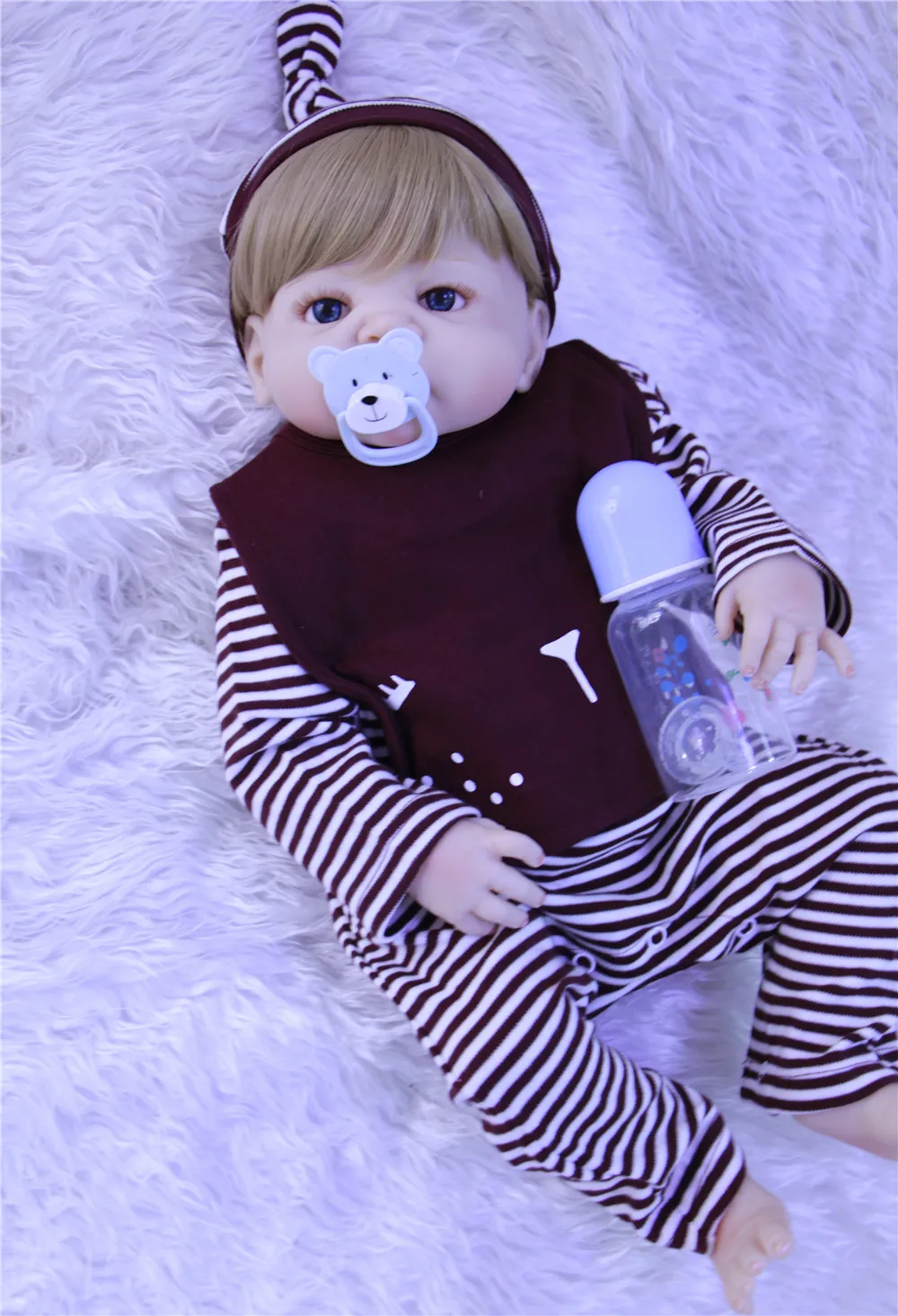 Мальчик bebe-reborn блонд волос полный Силиконовый reborn baby dolls 22 дюймов Поддельные Детские Силиконовые Куклы для детей подарок живые младенцы