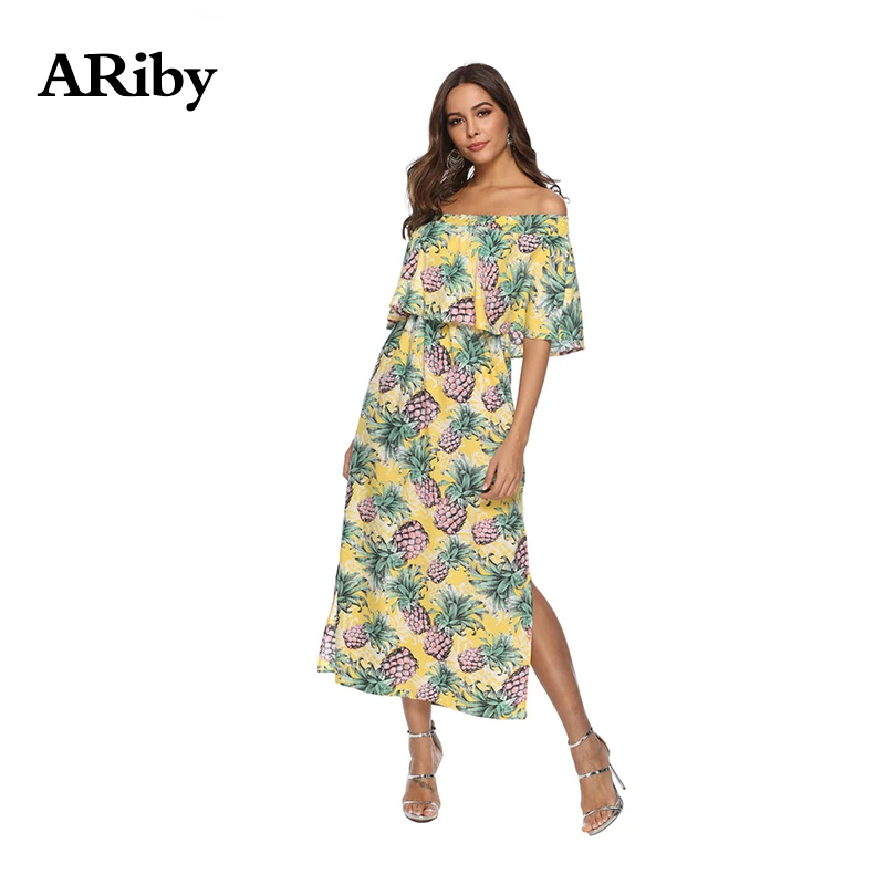 Women Dress Summer Long Dress 2019 New Lady Bohemian Chiffon Floral Printed Empire Slash Neck Strapless Split Beach A-Line Dress Women Dress Summer Long Dress 2019 New Lady Bohemian Chiffon Floral Printed Empire Slash Neck Strapless Split Beach A-Line Dress