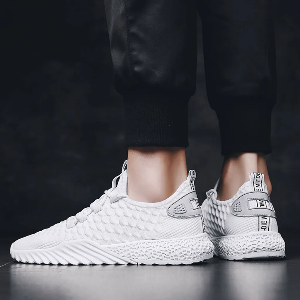 

Men's shoes 2019 summer Fashion Solid mesh Breathable Lace Up Lightweight Running white Vulcanized Shoes Sneakers High Quality