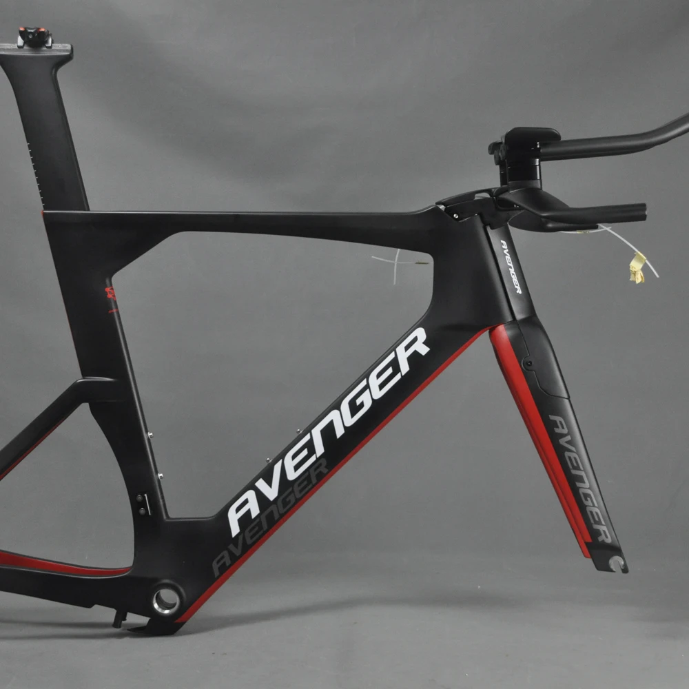 Discount 700C Road Bike Frameset Time Trial Bicycle Triathlon Frame Black Red Painting with White AVENGER LOGO TM6 8