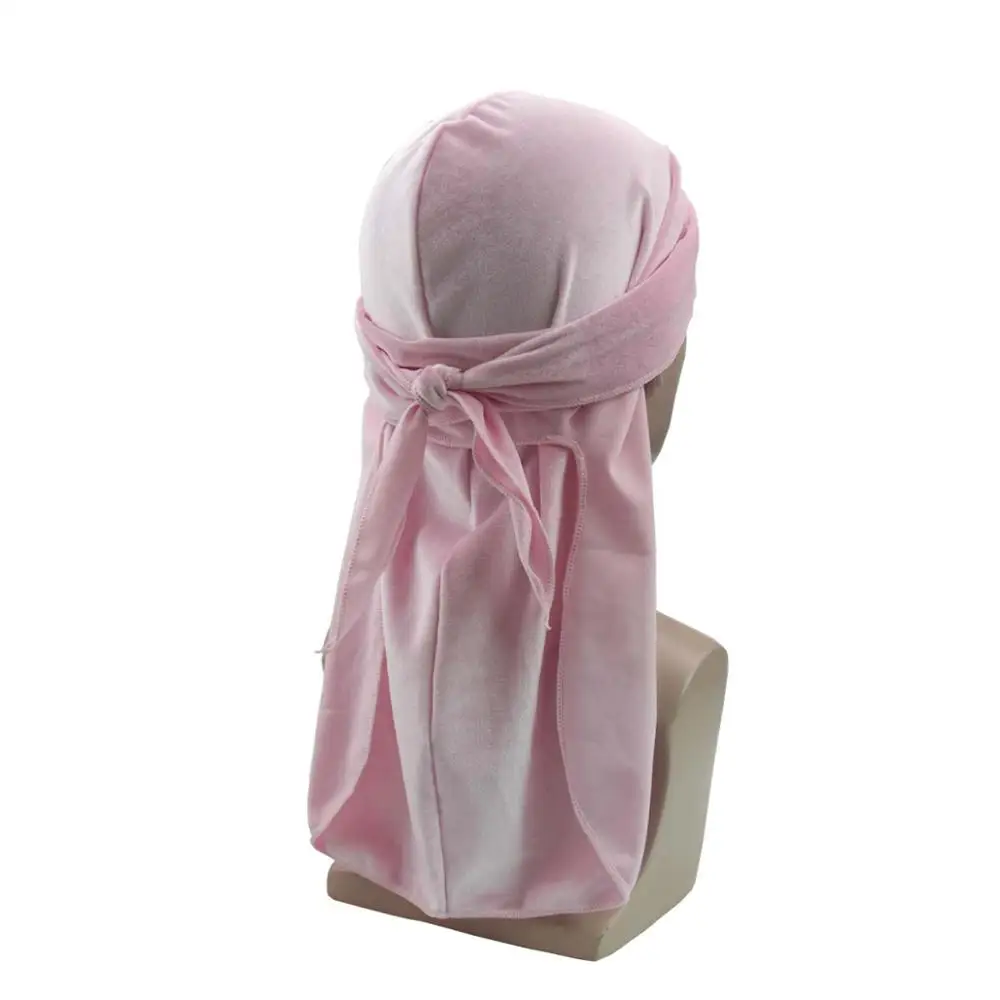 Новые роскошные мужские бархатные дюраги Бандана тюрбан шляпы парики Doo дюраг головной убор для байкеров головная повязка пиратская шляпа аксессуары для волос - Цвет: Baby pink