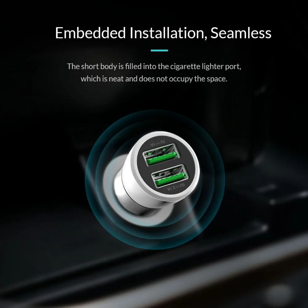 ORICO شاحن سيارة USB صغير للجوال هاتف لوحي 2.1A سريع شاحن الانتاج المزدوج 12 W ماكس مهايئ شاحن الهاتف