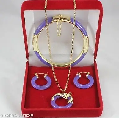 

hot sell new - Natural Purple Jade Fashion Fancy Bracelet pendant earring Top grade Set AAA style 100% Natural jade Noble Fine