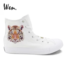 Вэнь Студенческая белая парусиновая обувь дизайн голова тигра кроссовки оригинальная Высокая помощь Платформа педали шнуровки Эспадрильи плоские плимсоллы