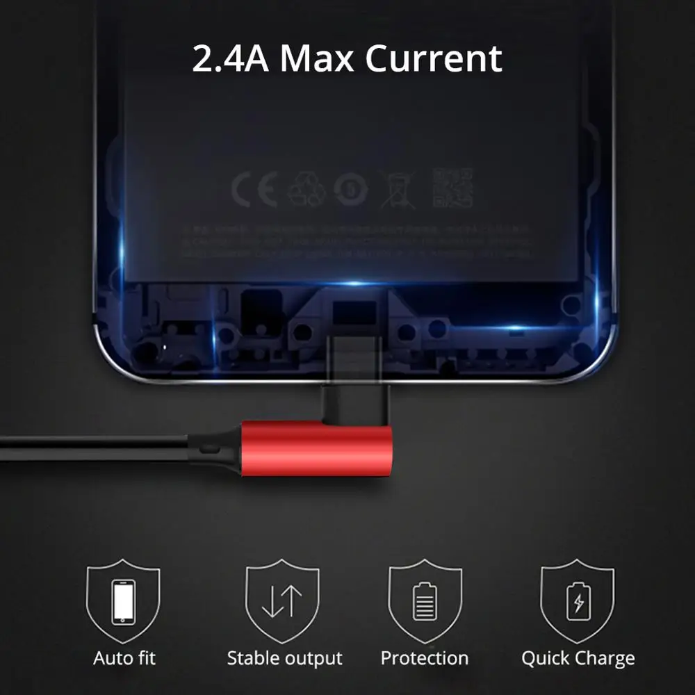 Зарядный кабель ANMONE usb type C с углом 90 градусов для мобильных игр макс. 2 4a l линейный