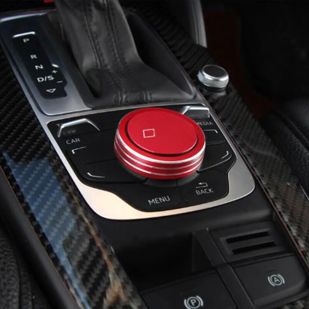 

Red/Silver Car Middle Console MMI Knob Switch Button Cover Decor Trim Ring For Audi A3 V8 2012-2016