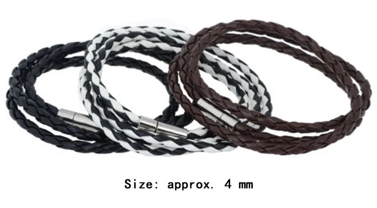 

High Quality Trendy Delicate Brown Black Color Pu Leather Interlaced Wristband Bracelet