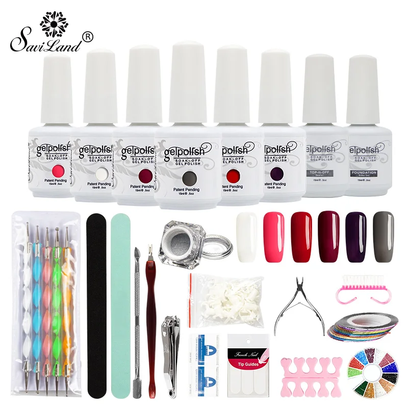 

Saviland 15ml Color Gel Varnish Party Gift Nail Art Tools DIY Nail Design Top Coat & Base Coat Gel Nail Polish for Manicure Set