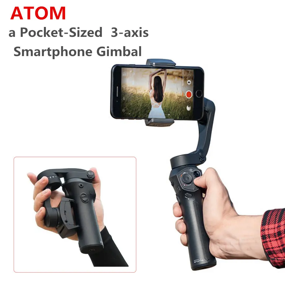 

Atom 3-Axis Foldable Pocket-Sized Handheld Gimbal Selfie phone Stabilizer for iPhone Samsung GoPro&Wireless Charging PK Smooth 4