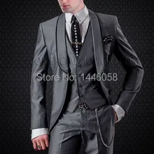 Мужские итальянские дизайнерские костюмы на заказ облегающие Серебристые серые мужской свадебный костюм смокинги для мужчин для шафера на выпускной костюмы из 3 предметов