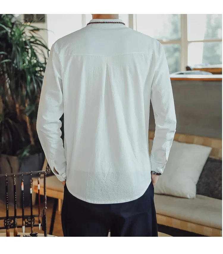 Zongke/однотонная черная рубашка в китайском стиле с вышивкой, Мужская модная уличная рубашка Harajuku с длинным рукавом, мужская рубашка 5XL, мужские рубашки s