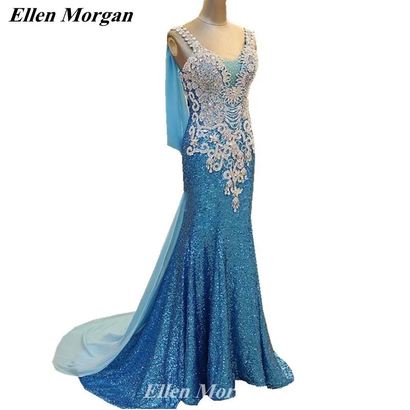 

Real Picture Light Blue Evening Dresses 2017 Sexy Elegant Party Sequin Crystal Long Runway Corset Celebrity Prom Gowns For Women