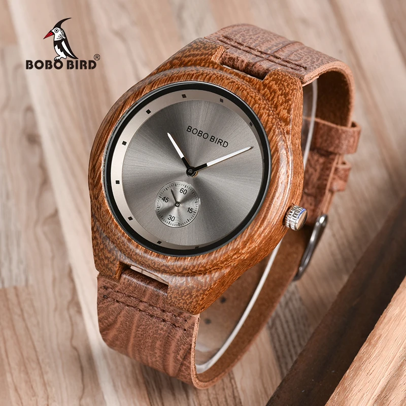 BOBO BIRD Men Watch Wood relogioTop Brand Quartz Watch Wooden Wristwatch Small second disk Gift box saat erkek Clock