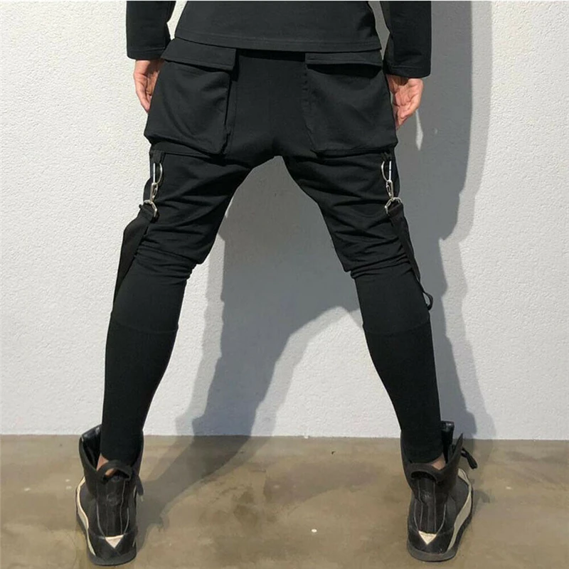 Новые мужские модные брюки в стиле хип-хоп для танцев, уличная летняя одежда с карманами и цепочкой, зауженные брюки-карандаш, мужские повседневные брюки в стиле хиппи для мальчиков