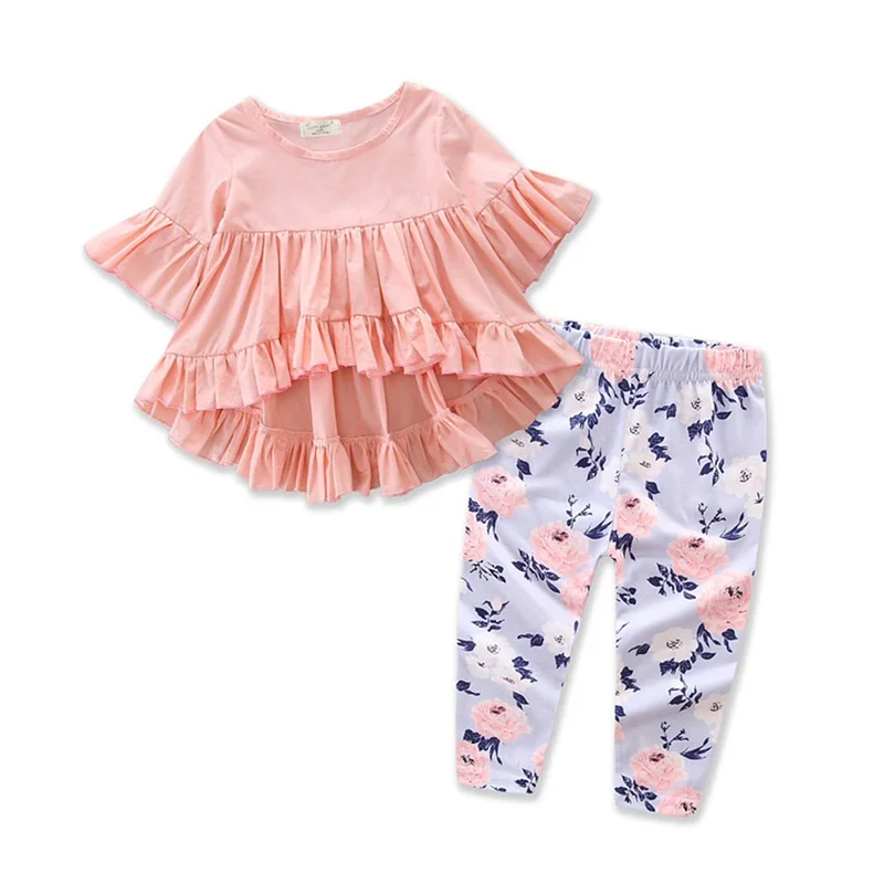 

2PCS Outfit Clothing Set Spring Girls Outfits Clothes Ruffles Irregular Princes Suit Floral Long Pants Kids Floral Pant Legging