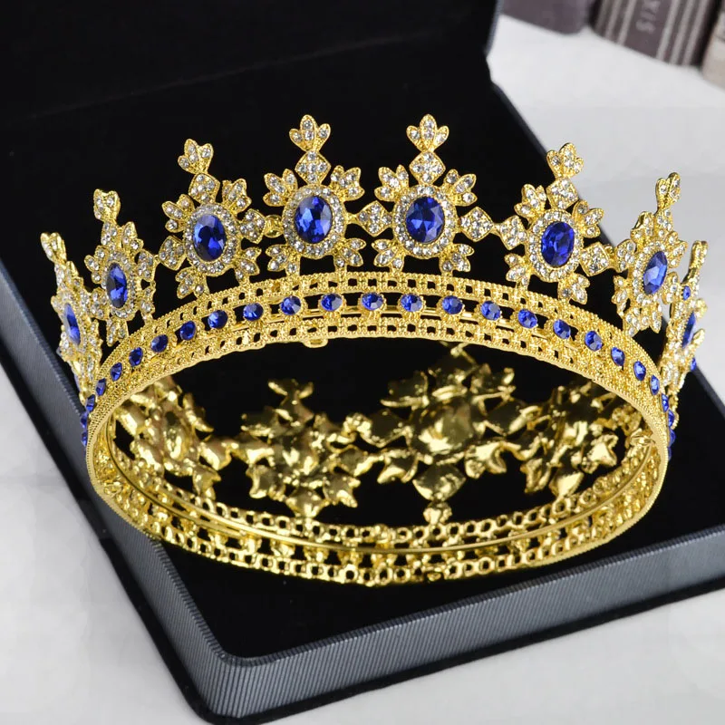 

Women Fashion Full Circle Dress Jewelry Bridal Wedding Shining Rhinestone Tiara Accessories Girls Pageant Gold Color Queen Crown