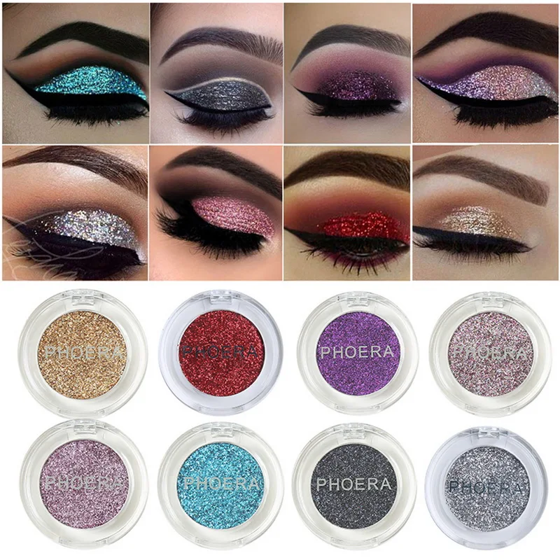 PHOERA Shimmer Eye Shadow блестящие тени для макияжа пигмент с блестками бриллиантовые сияющие глаза водонепроницаемые долговечные натуральные 8 цветов