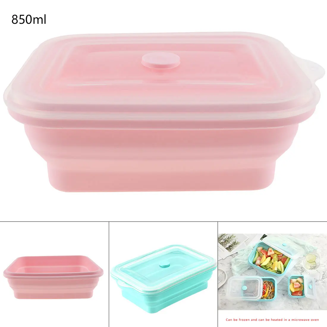 

850ML Rectangle Lunchbox Scalable Folding Bento Silicone Box Case Eco-Friendly Fresh Fruit Food Container Kitchen Tool