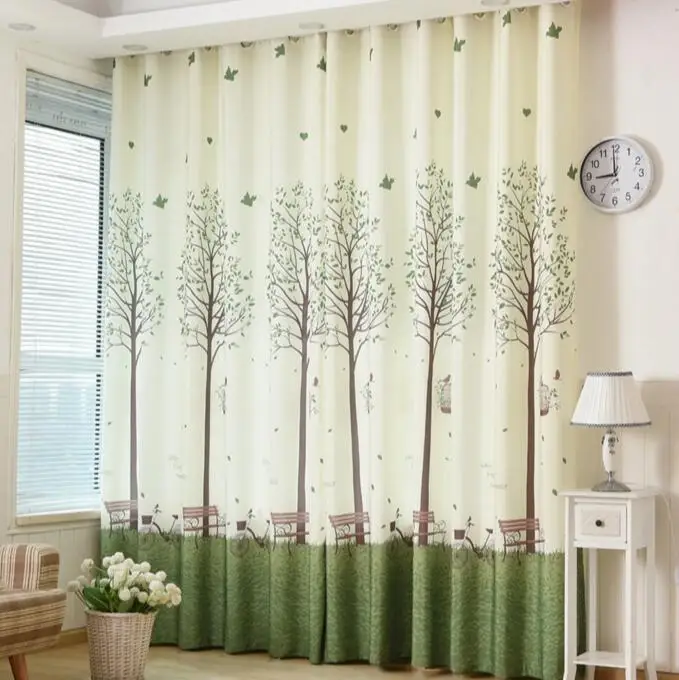 Nordic impreso árbol Cortinas de apagón para sala verde hojas árbol tul forro Cortinas dormitorio Cortinas