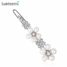 LUOTEEMI Fashion European Design Natural Pearls Flower Hair Accessories For Women Luxury CZ Bridal Wedding Hair Clips