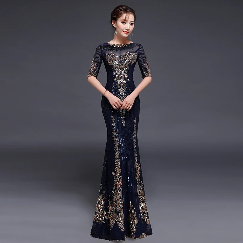 

Sexy Sheath Women Mermaid Dress Sequins Embroidery Elegant Evening Gown Noble Lady Floor Length Banquet Dresses Vestidos