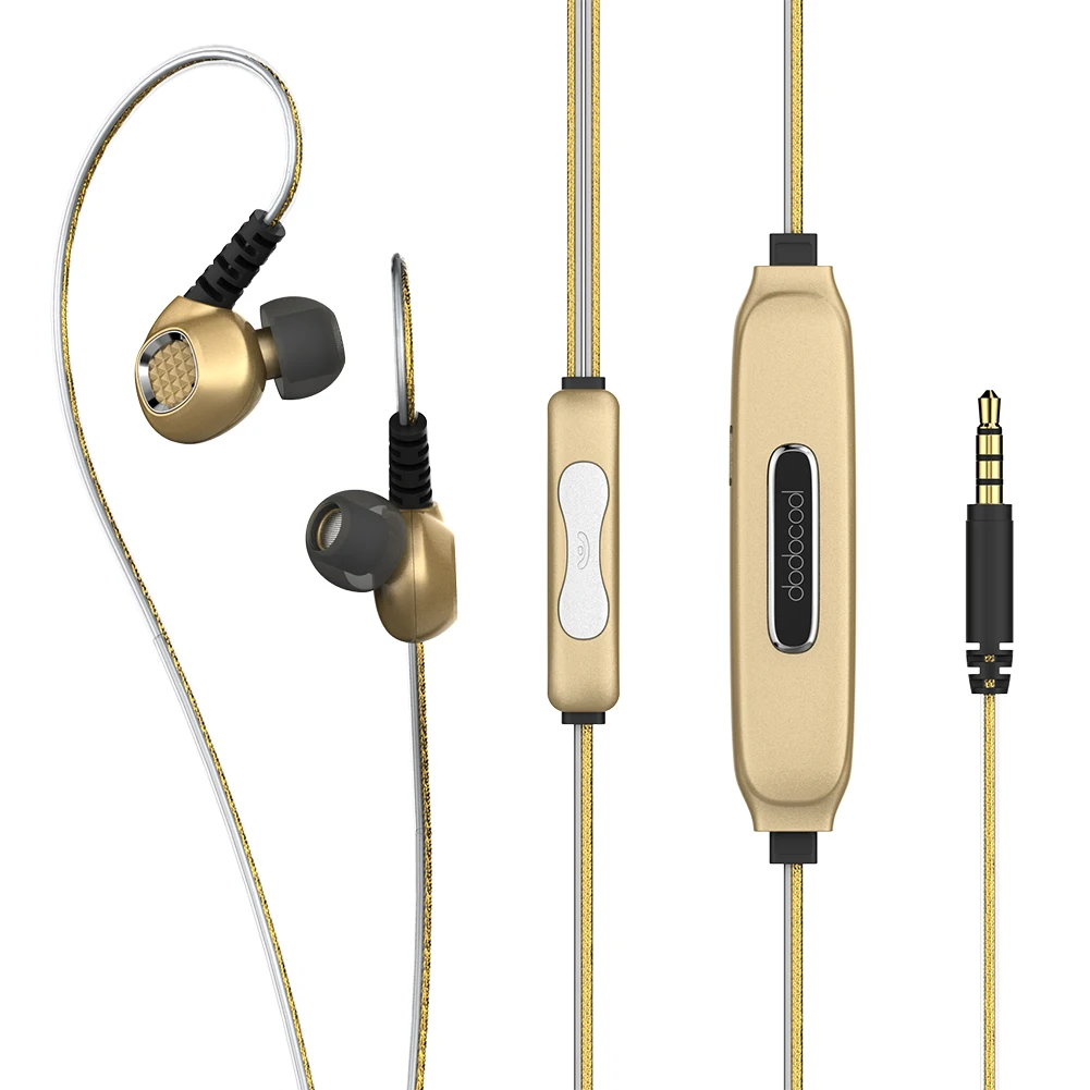 

dodocool EL Glowing Blue Light In-Ear Stereo Sport Earphones 3.5 mm Audio Plug with Mic Noise Cancellation Sweatproof Gold