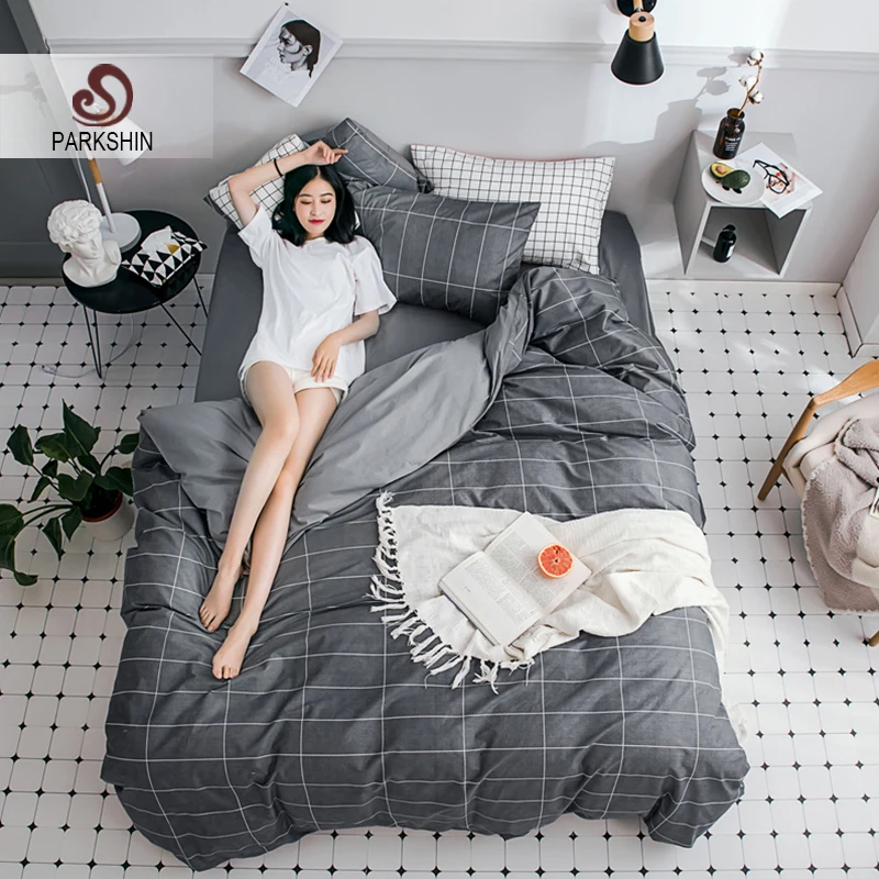 

Parkshin Gray Geometry Pattern Bedding Set Nordic Bed Fitted Sheet Set Bedspread And Bed Linen Pillowcase Sheets On Elastic Set