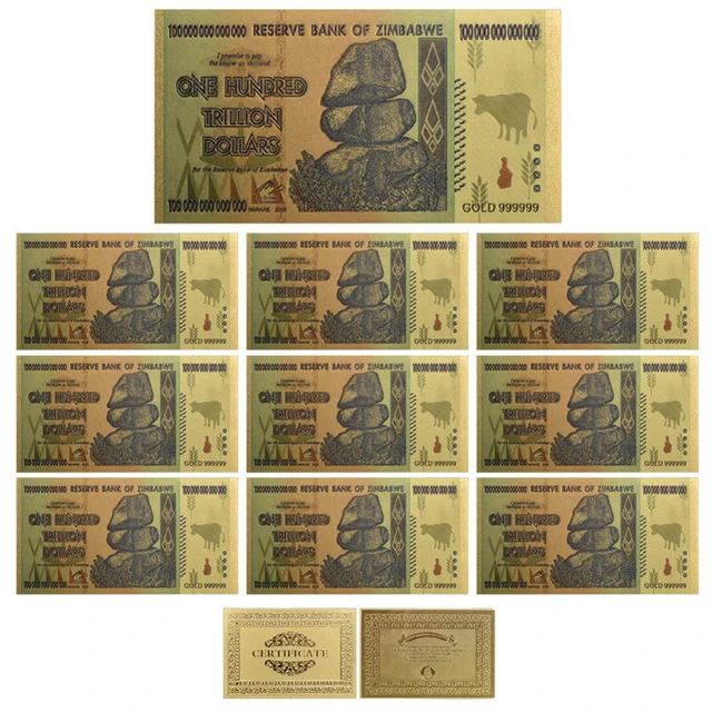 Festival Souvenir Gifts One Hundred Trillion Dollar Zimbabwe Gold Festival Souvenir Gifts One Hundred Trillion Dollar Zimbabwe Gold Banknote 24k Plated Blue Bill Note Business