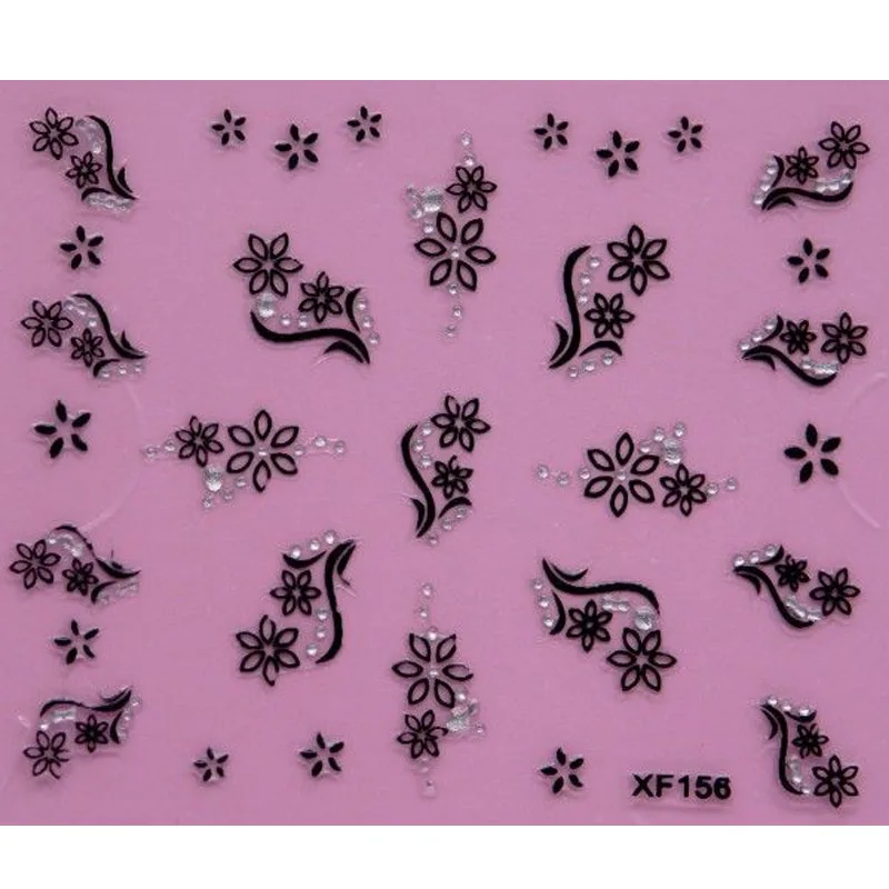 Черный 3D Цветочный дизайн Переводные переводные наклейки для ногтей наклейки с водяными знаками для девушек и женщин инструменты для маникюра наклейки для ногтей XF156