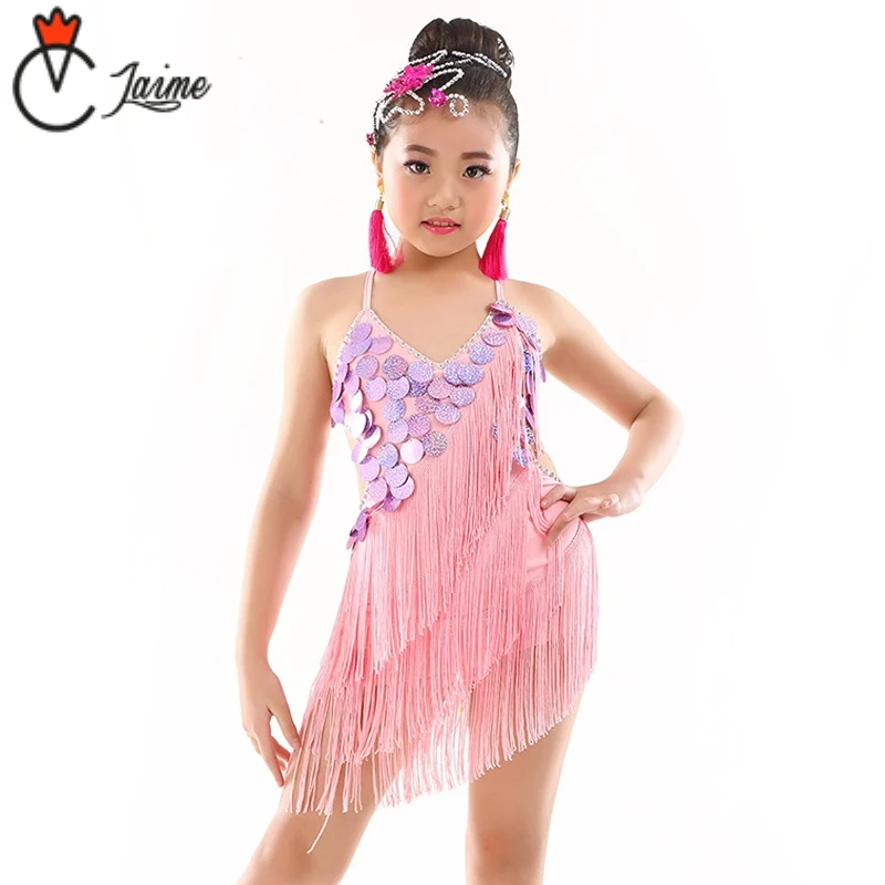Детское танцевальное платье цельное детское платье для латинских танцев с бахромой для девочек бальный костюм для девочек От 8 до 14 лет