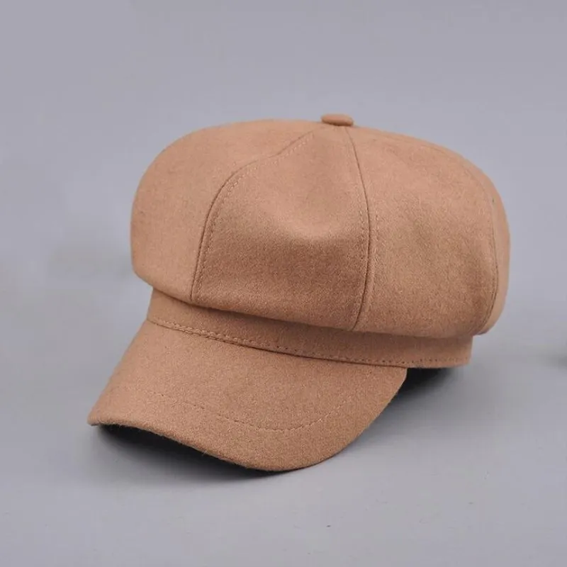 

oZyc Retro Autumn Winter Spring Wool Beret Cap Men Women Plain Solid Octagonal Newsboy Cap Vintage Painter Artist Female Beret