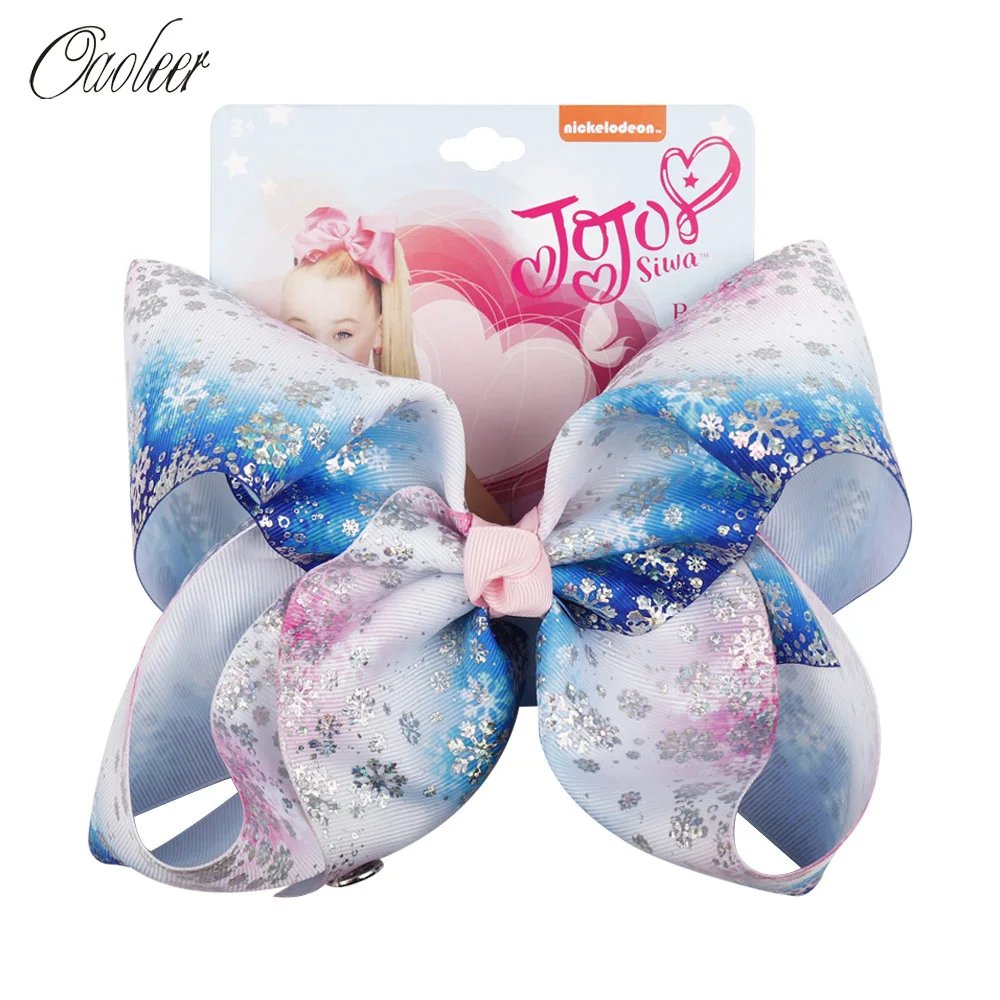 

7 Inch Christmas Hair Bows for Girls Bling Snowflake Printed Hairgrips Handmade Girls Winter Headdress Hairbows Hair Accessories