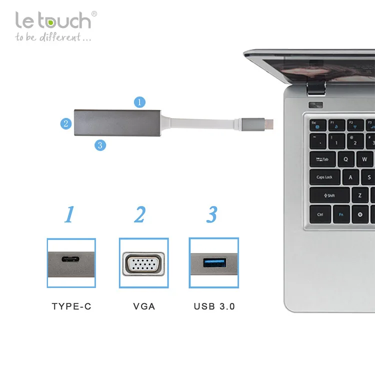 USB-C to VGA/USB 3.0 Adapter Type C to VGA Hub Support 1080P with DP Charging Function Type C to VGA Adapter for Macbook Chrome bc212 c to 92