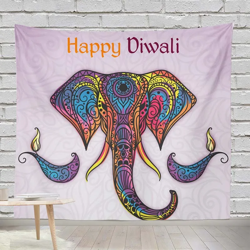 

Indian Elephant Tapestry Wall Hanging Colored Printed Decor Mandala Tapestry Religious Boho Wall Hanging Living Room Blanket