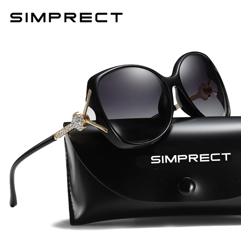 

SIMPRECT 2019 Oversized Polarized Sunglasses Women High Quality Brand Rhinestone UV400 Driving Sun Glasses Black Retro Sunglass