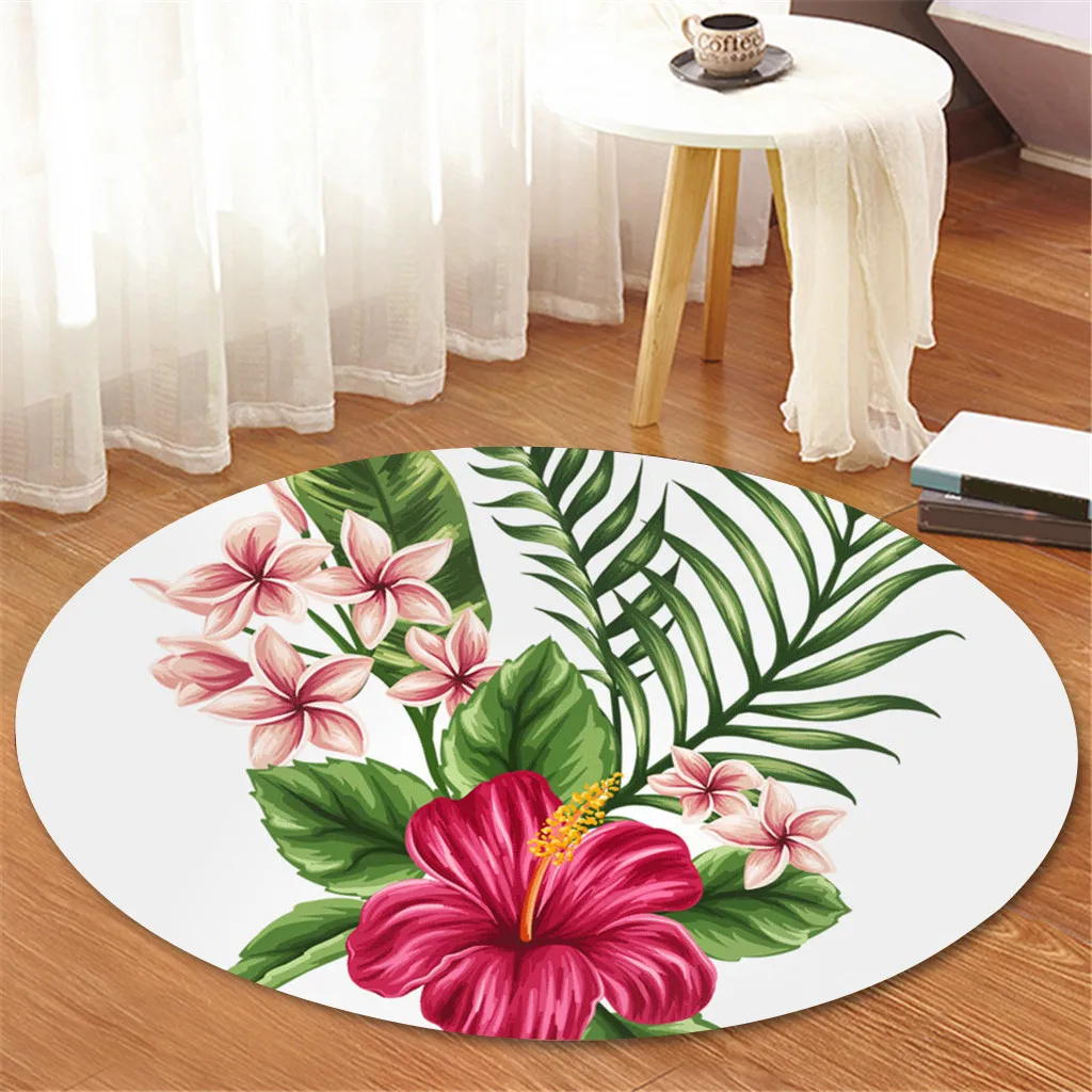 

1pc high quality new 2019 Tropical Plant leaves Pattern Round Flannel Bathroom Kitchen Carpet Non-slip mat 100cm # 6/5